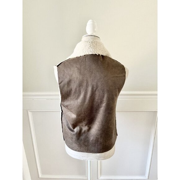 Jack By BB Dakota XS Brown Faux Suede & Sherpa Open Front Sleeveless Vest - Picture 4 of 6